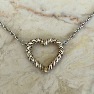 Tiffany & Co 18K Gold & 925 Sterling Silver Twisted Rope Open Heart Necklace 20”
